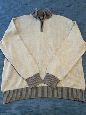 Eddie Bauer Men’s Two-Tone Half-Zip Sweater - Beige Brown 100% Cotton L